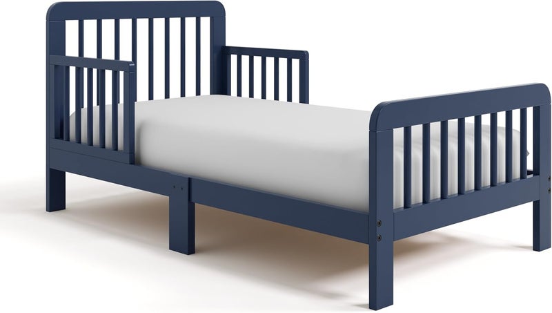 Storkcraft Pasadena Toddler Bed (Midnight Blue) - GREENGUARD Gold Certified, 100% Solid Wood, Fits Standard Crib Mattress, Toddler Rails Included, Complete Design with Headboard & Footboard - Image 1